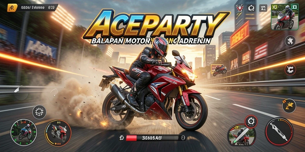 Tampilan seru gameplay balapan motor dalam ACEPARTY.