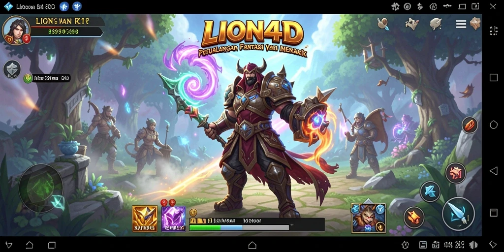 Tampilan gameplay <strong>LION4D</strong> yang menampilkan pertarungan epik dalam dunia fantasi.