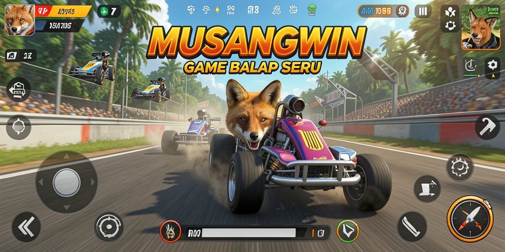 Tampilan gameplay balap yang dinamis dan mendebarkan di MUSANGWIN.