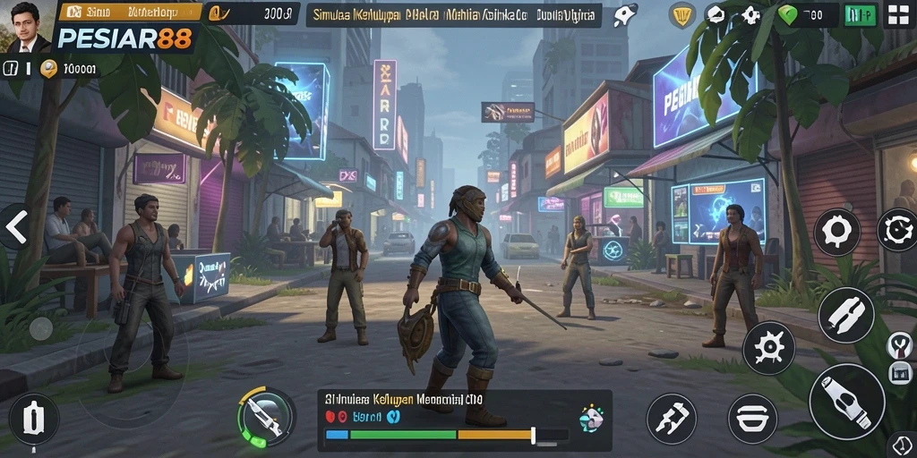 Screenshot menunjukkan gameplay PESIAR88 yang penuh warna dan interaksi.